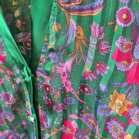 Vintage Gold Label  Victorias Secret Green Floral Satin Pajama Set Medium - Picture 2 of 6